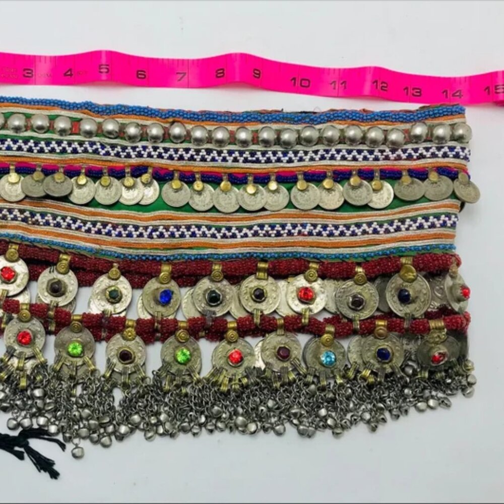 Vintage Kuchi Belly Dance Belt: Afghan Coins & Glass Stones - Picture 12 of 12